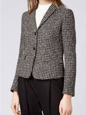 BOSS Black and White Tweed Tailored Blazer Size 6